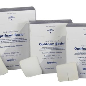 DRESSINGS, NONADHESIVE: OPTIFOAM BASIC HYDROPHILIC POLYURETHANE FOAM DRESSING, WITH FENESTRATION, 3" X 3"