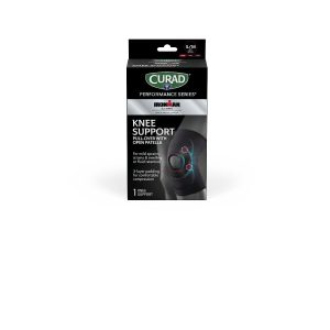 SUPPORTS: CURAD PERFORMANCE SERIES IRONMAN NEOPRENE PULL-OVER KNEE SUPPORT WITH OPEN PATELLA, SIZE S/M, RETAIL PACKAGING, 4 SUPPORTS/CASE