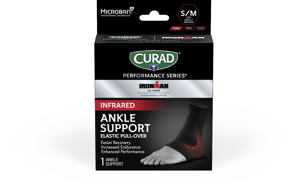 SUPPORTS: CURAD PERFORMANCE SERIES IRONMAN INFRARED ELASTIC ANKLE SUPPORT, SIZE S/M, 4 SUPPORTS/CASE