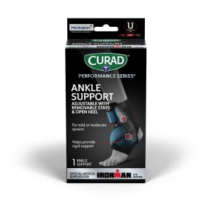 SUPPORTS: CURAD PERFORMANCE SERIES IRONMAN ANKLE SUPPORT WITH STAYS, BLACK, UNIVERSAL SIZE
