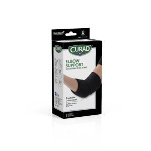 SUPPORTS: CURAD WRAPAROUND ELBOW SUPPORT WITH MICROBAN, UNIVERSAL SIZE, RETAIL PACKAGING