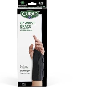 SPLINTS: CURAD FOAM WRIST SPLINT WITH ALUMINUM STAY AND MICROBAN, SIZE L/XL, LEFT WRIST, 8", RETAIL PACKAGING, 4 SPLINTS/CASE