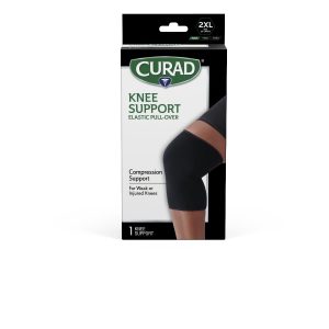 SUPPORTS: CURAD PULL-OVER KNEE SUPPORT, ELASTIC, SIZE L, 9", RETAIL PACKAGING, 4 SUPPORTS/CASE