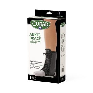 SPLINTS: CURAD VINYL LACE-UP ANKLE SPLINT WITH STAYS, SIZE L, 4 SPLINTS/CASE IN RETAIL PACKAGING