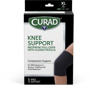 SUPPORTS: CURAD NEOPRENE PULL-OVER KNEE SUPPORT WITH CLOSED PATELLA, SIZE XL (18" TO 20" CIRCUMFERENCE), RETAIL PACKAGING