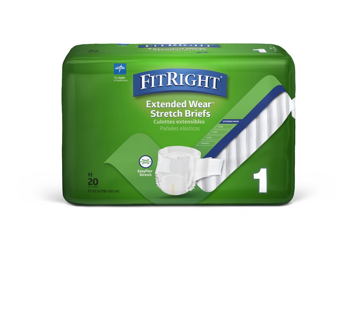 INCONTINENCE BRIEFS: FITRIGHT EXTENDED WEAR STRETCH BRIEFS, SIZE 1, 31"-52", (78-132 CM)