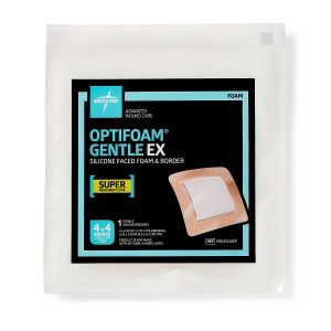 DRESSINGS: OPTIFOAM GENTLE EX BORDERED FOAM DRESSING IN EDUCATIONAL PACKAGING, 4" X 4"