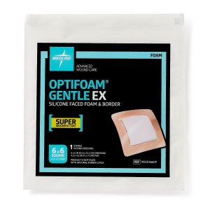 DRESSINGS: OPTIFOAM GENTLE EX BORDERED FOAM DRESSING IN EDUCATIONAL PACKAGING, 6" X 6"
