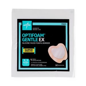 DRESSINGS: OPTIFOAM GENTLE EX SACRUM FOAM DRESSING IN EDUCATIONAL PACKAGING, 7" X 7"