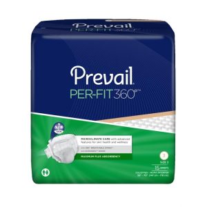 INCONTINENCE BRIEFS: PREVAIL PER-FIT360 BRIEFS, MAXIMUM PLUS ABSORBENCY, SIZE XL, 58" TO 70" WAIST, 4 BAGS OF 15