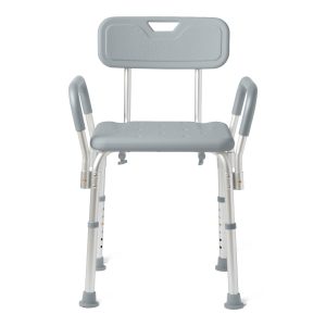 SHOWER CHAIRS: SHOWER CHAIR WITH BACKREST AND PADDED ARMRESTS, 350 LB. CAPACITY, GRAY
