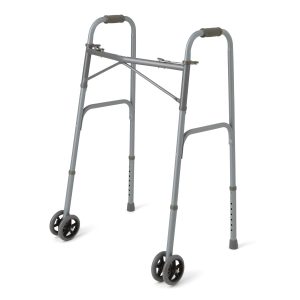 WALKERS: ADULT BARIATRIC FOLDING WALKER, 2 BUTTON, 600 LB. CAPACITY, BASIC STEEL, WITH WHEELS