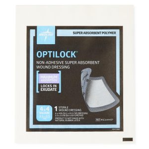 DRESSINGS: OPTILOCK NONADHESIVE SUPER ABSORBENT WOUND DRESSINGS, 4" X 4", IN EDUCATIONAL PACKAGING