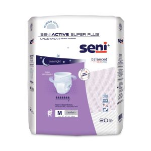 INCONTINENCE BRIEFS: SENI ACTIVE SUPER PLUS PROTECTIVE UNDERWEAR, SIZE M, 31"-43" WAIST/HIP