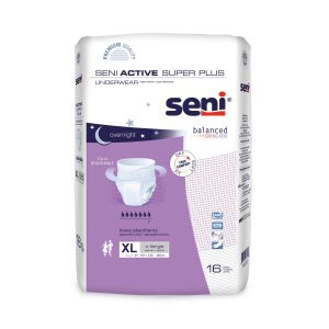 INCONTINENCE BRIEFS: SENI ACTIVE SUPER PLUS PROTECTIVE UNDERWEAR, SIZE XL, 47"-63" WAIST/HIP